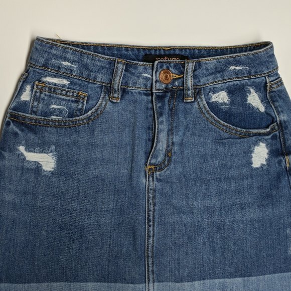 Refuge Skirt Women X-Small Distressed Denim Mini Jeans Navy Two-tone XS - Picture 3 of 4